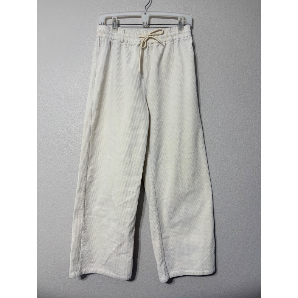 White Fox Boutique Cream Corduroy Wide Leg Drawstring Pants Small